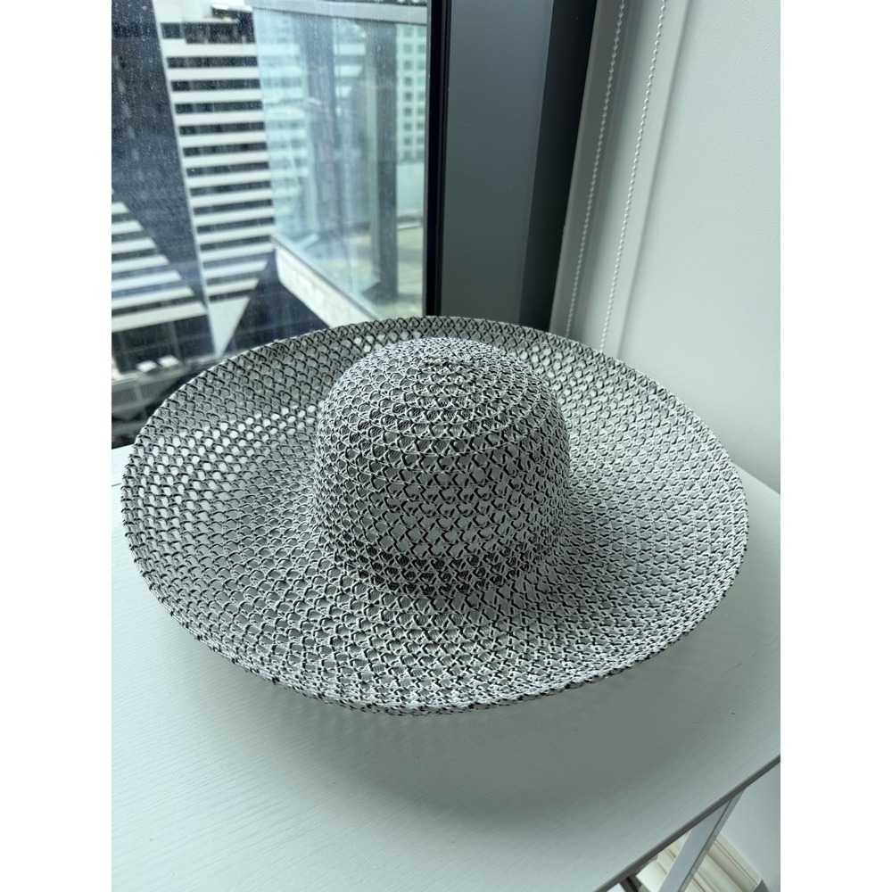 Woven Wide Brim Sun Hat Black and White Floppy Beach Hat